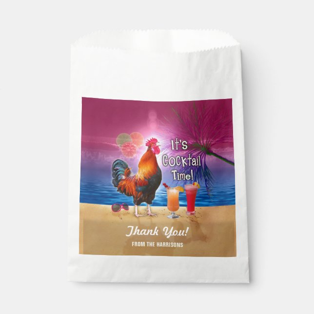 Cocktail Party Tropical Rooster Funny Summer Beach Favor Bag (Front)