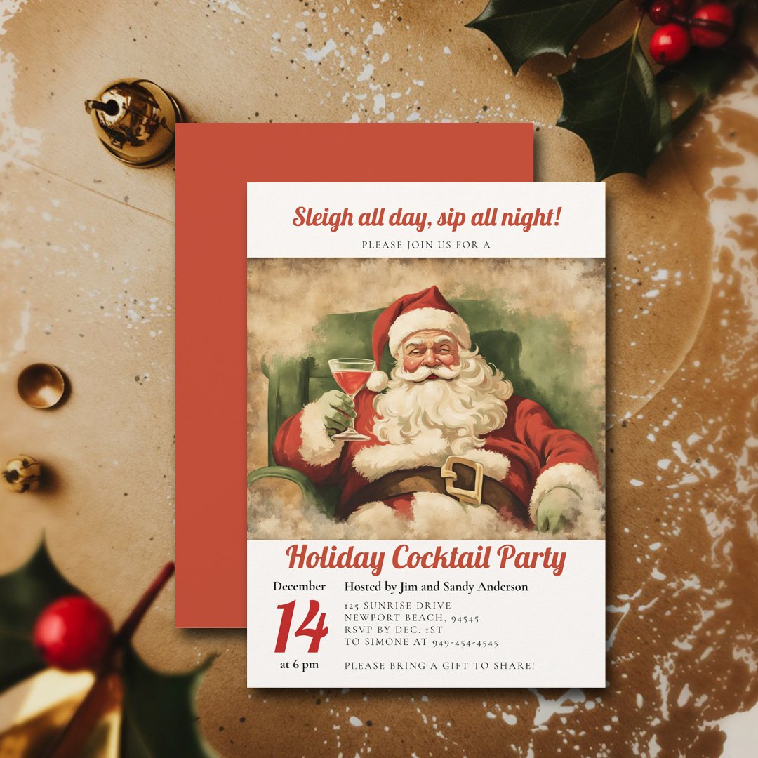 Cocktail Party Vintage Santa Retro Christmas                    Party Invitation
