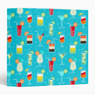 Cocktail Pattern on Teal Background Binder