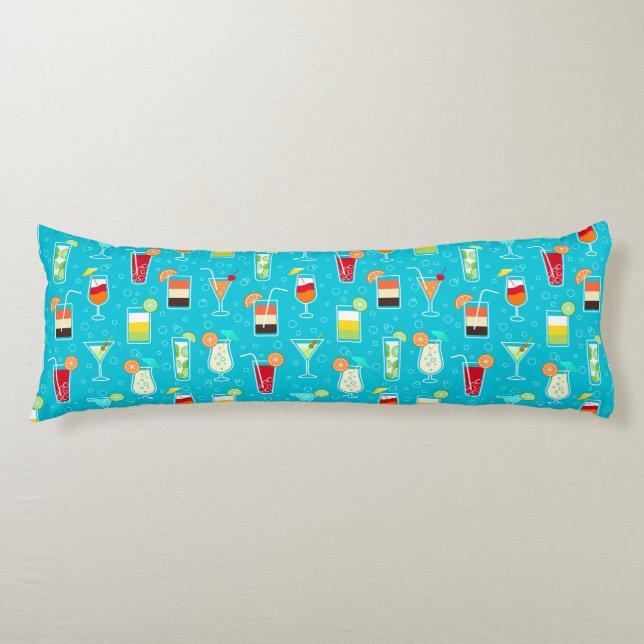 Cocktail Pattern on Teal Background Body Pillow (Front)