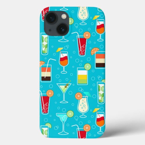 Cocktail Pattern on Teal Background iPhone 13 Case