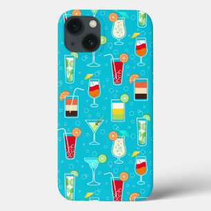 Cocktail Pattern on Teal Background iPhone 13 Case