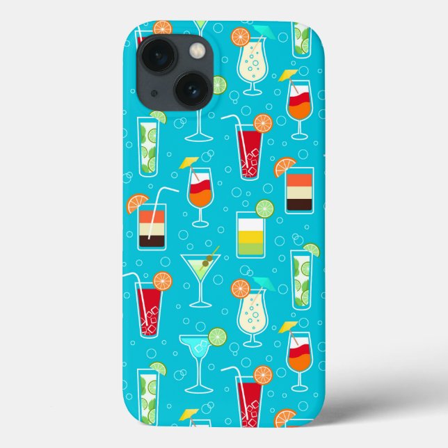 Cocktail Pattern on Teal Background Case-Mate iPhone Case (Back)