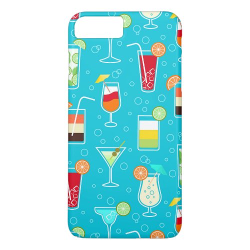 Cocktail Pattern on Teal Background iPhone 8 Plus7 Plus Case