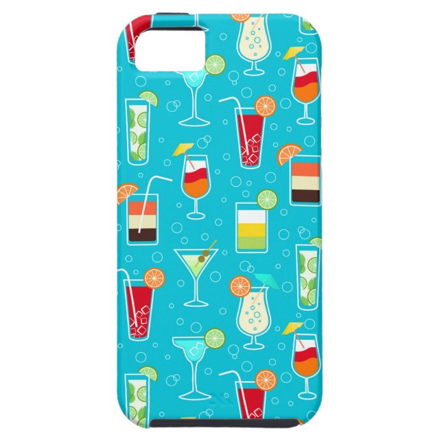 Cocktail Pattern on Teal Background Case-Mate iPhone Case (Back)
