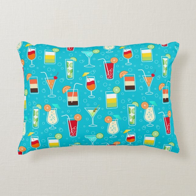 Cocktail Pattern on Teal Background Decorative Pillow (Front)