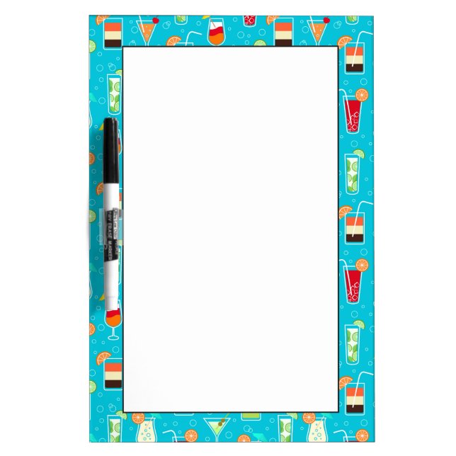 Cocktail Pattern on Teal Background Dry-Erase Board (Front)