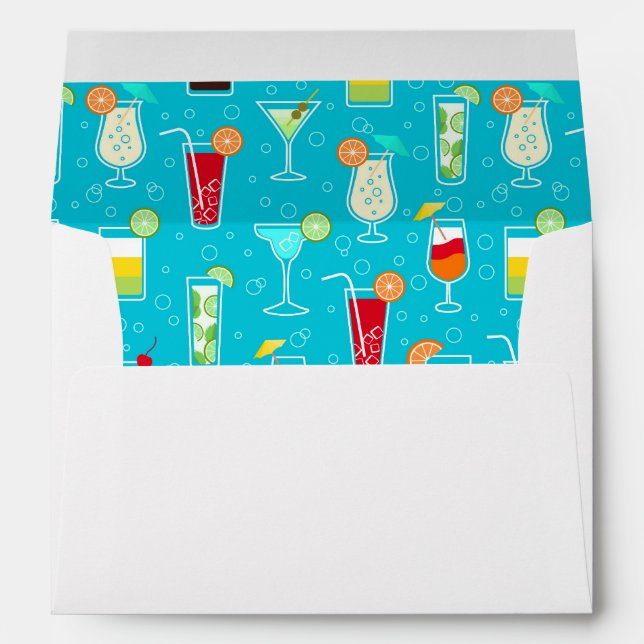 Cocktail Pattern on Teal Background Envelope (Back (Bottom))