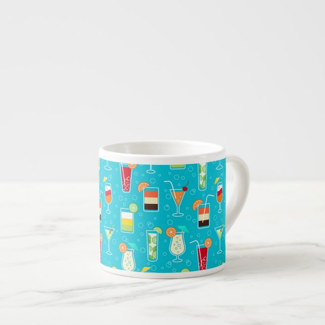 Cocktail Pattern on Teal Background Espresso Cup (Front Right)
