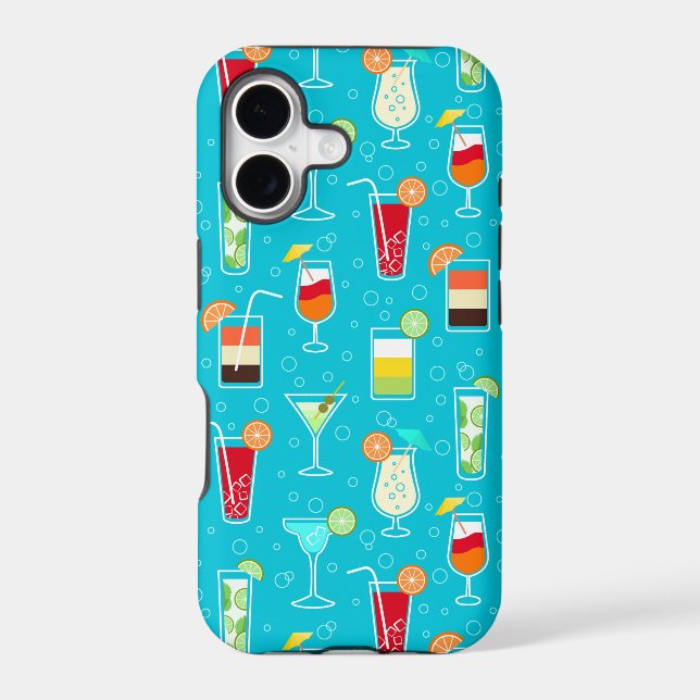 Cocktail Pattern on Teal Background Iphone Case (Back)