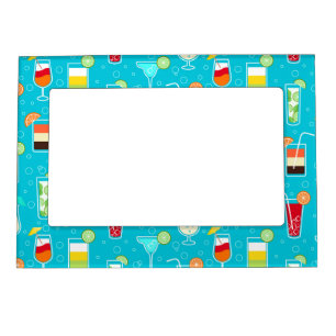 Cocktail Pattern on Teal Background Magnetic Frame