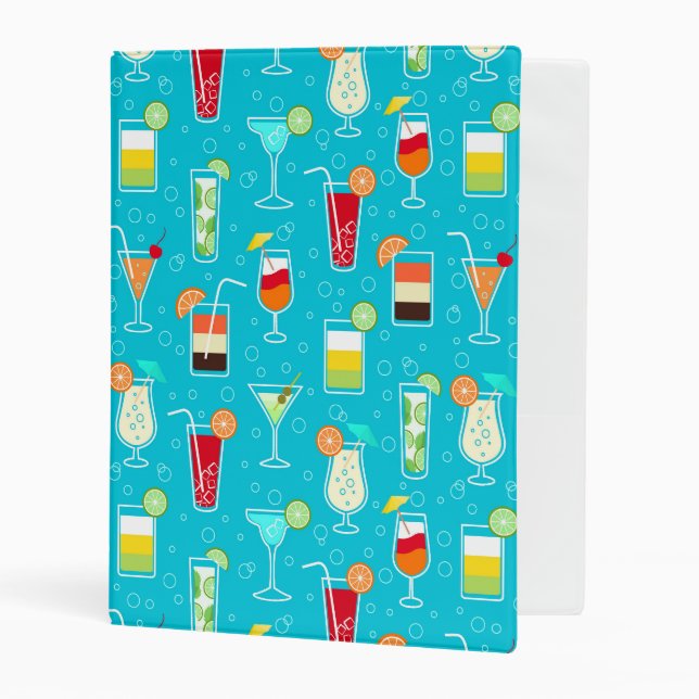 Cocktail Pattern on Teal Background Mini Binder (Front/Inside)