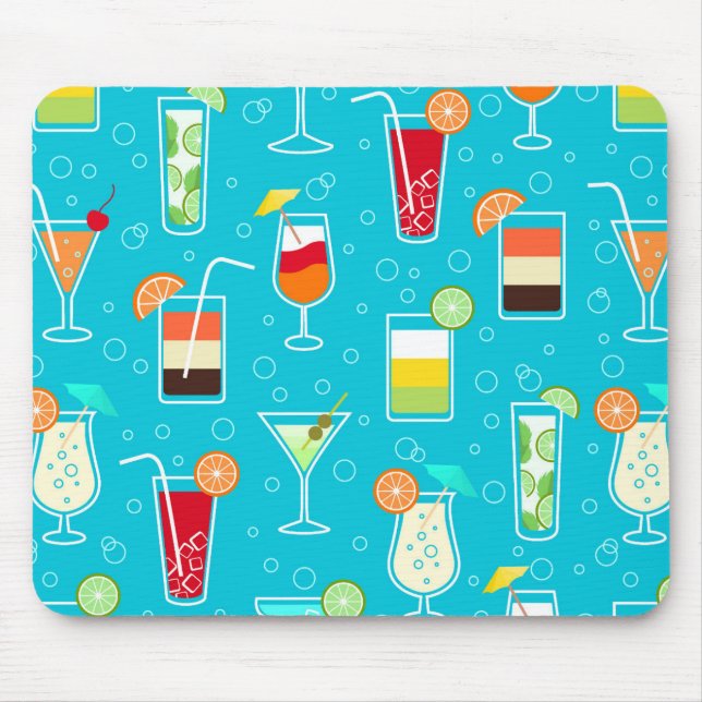 Cocktail Pattern on Teal Background Mouse Pad (Front)