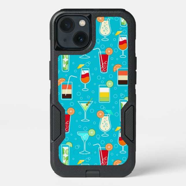 Cocktail Pattern on Teal Background Otterbox iPhone Case (Back)