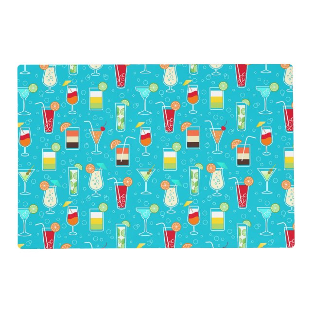 Cocktail Pattern on Teal Background Placemat (Front)
