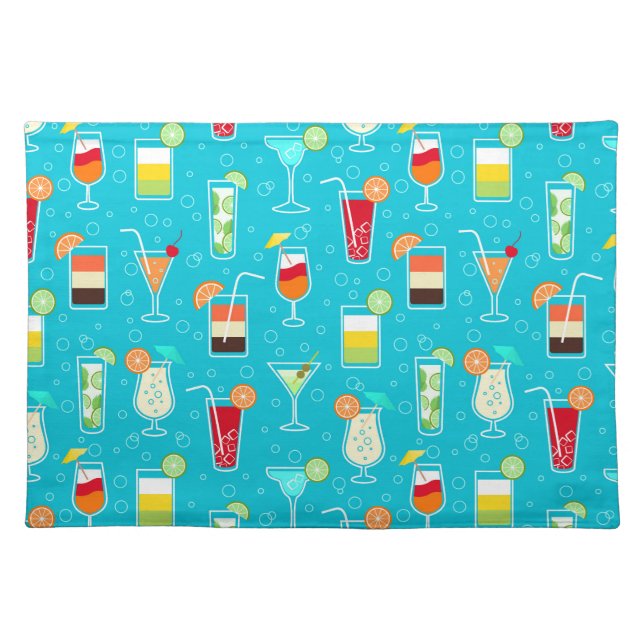 Cocktail Pattern on Teal Background Placemat (Front)