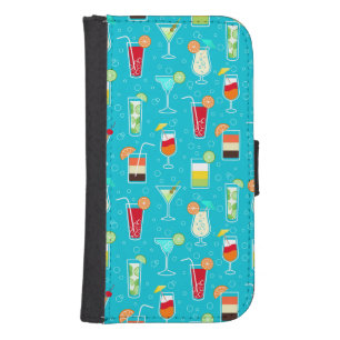 Cocktail Pattern on Teal Background Phone Wallet