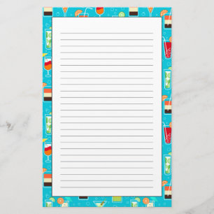 Cocktail Pattern on Teal Background Stationery