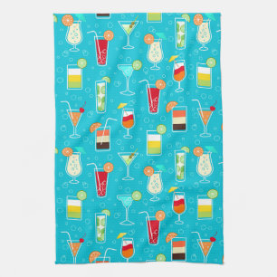Cocktail Pattern on Teal Background Towel