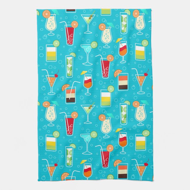Cocktail Pattern on Teal Background Towel (Vertical)