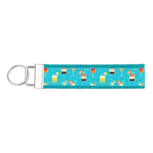 Cocktail Pattern on Teal Background Wrist Keychain