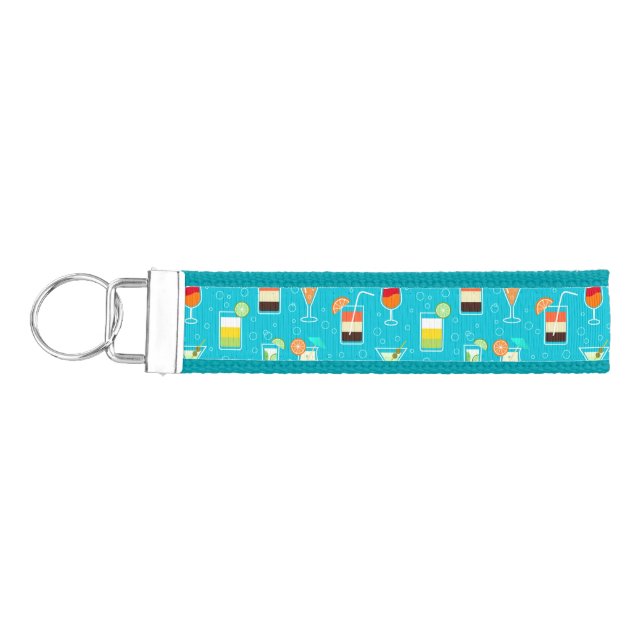 Cocktail Pattern on Teal Background Wrist Keychain (Keys on Left)