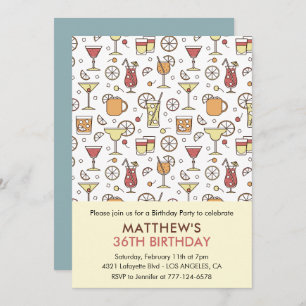 Cocktail Pattern Retro Champagne 36th birthday Invitation