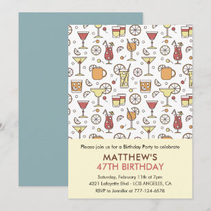 Cocktail Pattern Retro Champagne 47th birthday Invitation