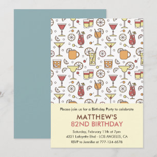 Cocktail Pattern Retro Champagne 82nd birthday Invitation