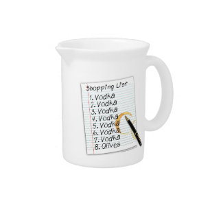 COCKTAIL PITCHERS, VODKA SHOPPING LIST DRINK PITCHER