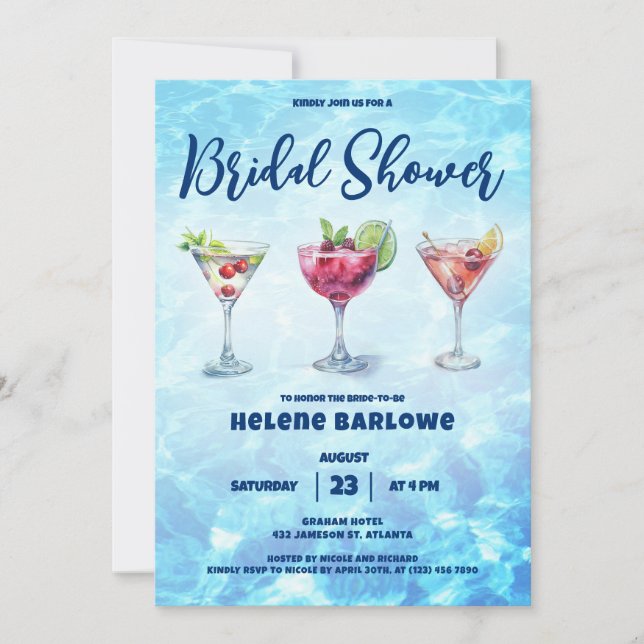 Cocktail Pool Party Bridal Shower  Invitation (Front)