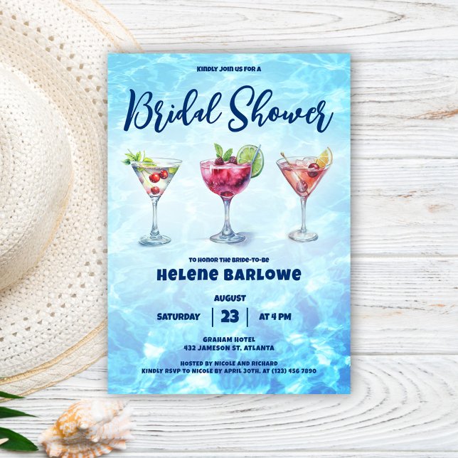Cocktail Pool Party Bridal Shower  Invitation (Cocktail Pool Party Bridal Shower Invitation)