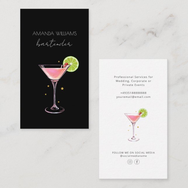  Cocktail Professional Bartender Business Card (Front/Back)