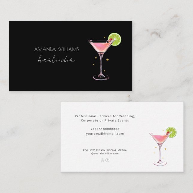  Cocktail Professional Bartender Business Card (Front/Back)