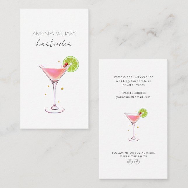  Cocktail Professional Bartender Business Card (Front/Back)
