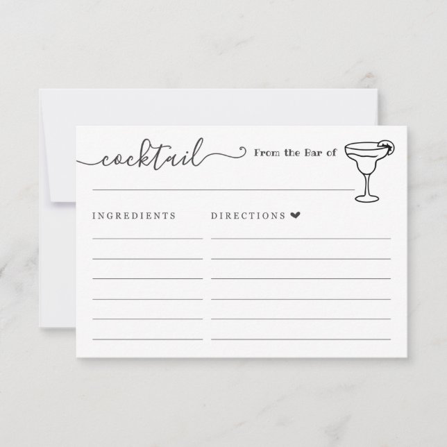 Cocktail Recipe Card for the Bar (Front)