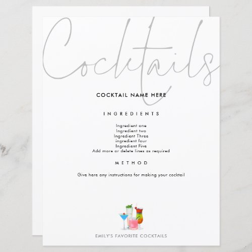 Cocktail Recipe for Binder Page Future Mrs