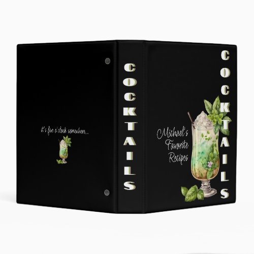 Cocktail Recipe Organizer Watercolor Mojito Black Mini Binder