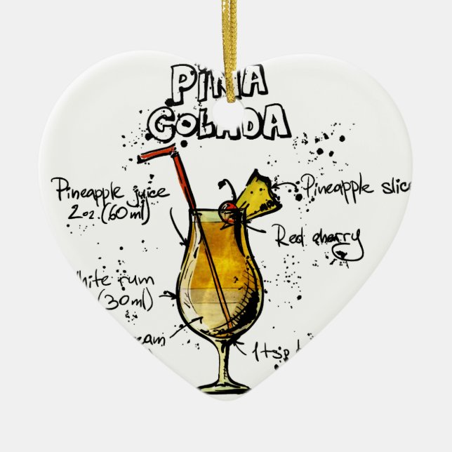 Cocktail Recipe Pina Colada Ceramic Ornament (Front)