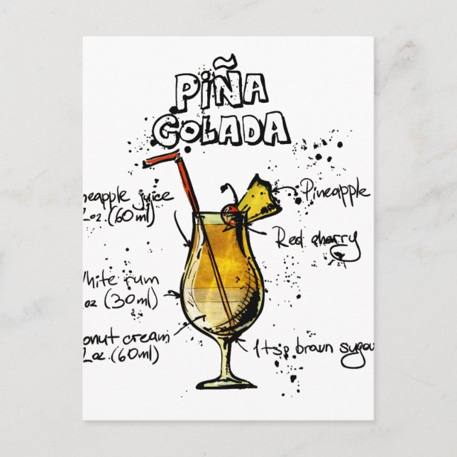 Cocktail Recipe Pina Colada Postcard (Front)