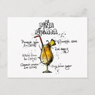Cocktail Recipe Pina Colada Postcard