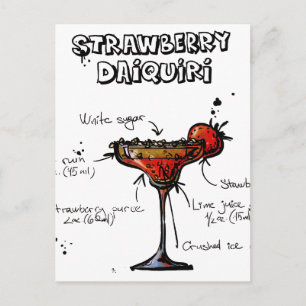 Cocktail Recipe Strawbeery Daiquiri Postcard