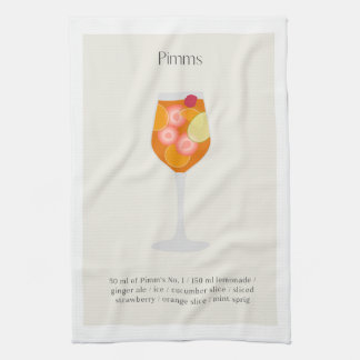 Cocktail recipe tea towel, Pimms Cup Illustration Kitchen Towel