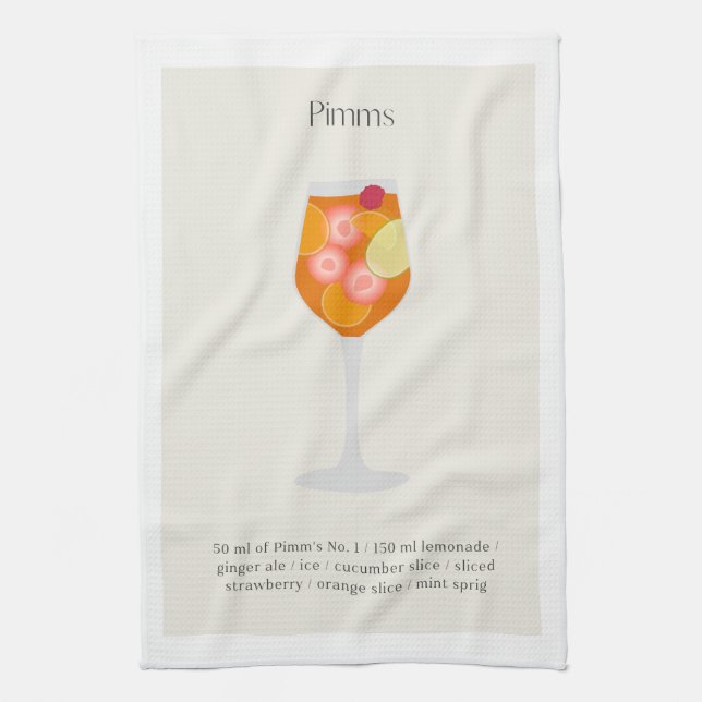 Cocktail recipe tea towel, Pimms Cup Illustration Kitchen Towel (Vertical)