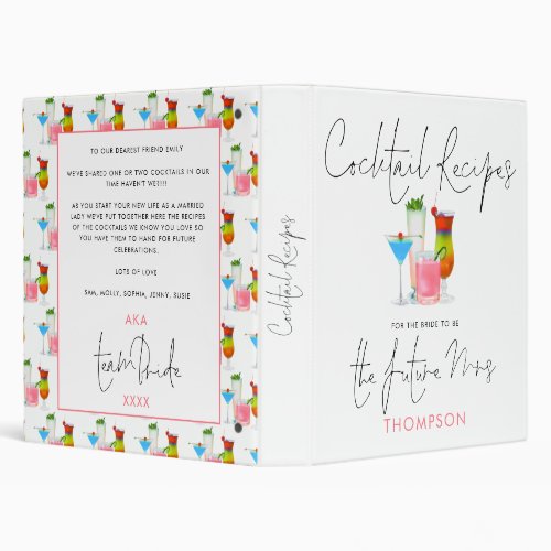 Cocktail Recipes for Bride To Be The Future Mrs 3 Ring Binder