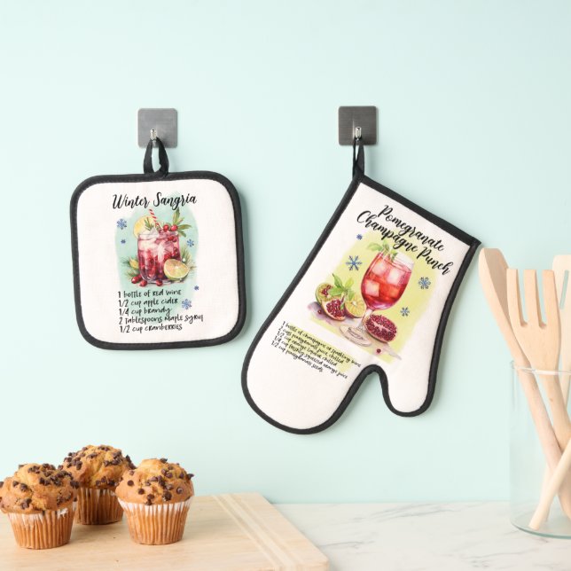 Cocktail Recipes, Kitchen Gift Sangria Oven Mitt & Pot Holder Set (Insitu(Hanging))