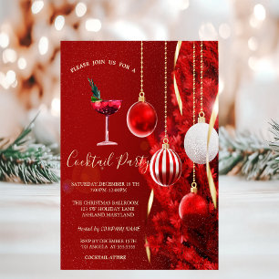 Cocktail Red Balls Tree Christmas Party Invitation