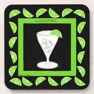 Cocktail Retro Drink Art Green Limes on Black Beverage Coaster