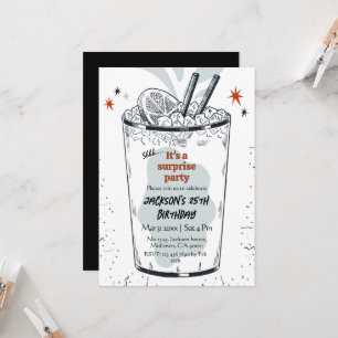 Cocktail retro drink themed 25th surprise Birthday Invitation