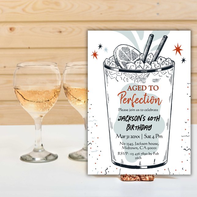 Cocktail retro drink themed simple 60th Birthday Invitation (Creator Uploaded)